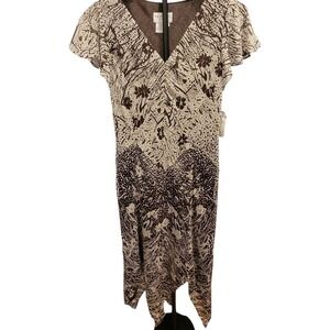 NWT Vintage Y2K Brown Silk Dress 8P Whimsigoth Fairy Grunge Handkerchief Hem‎